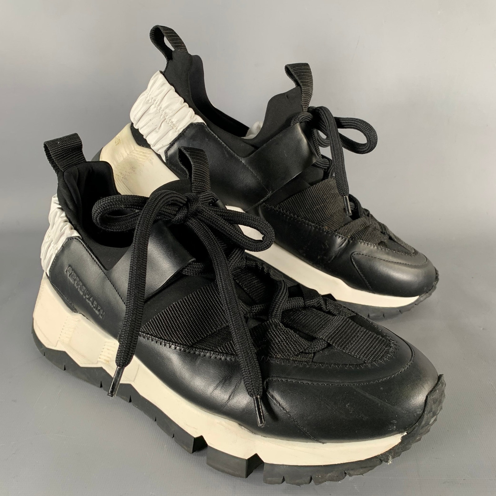 Pierre Hardy Size 12 Black White Layered Leather Platform Sneakers